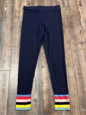 Boden Navy Leggings with Multicolor Striped Cuffs